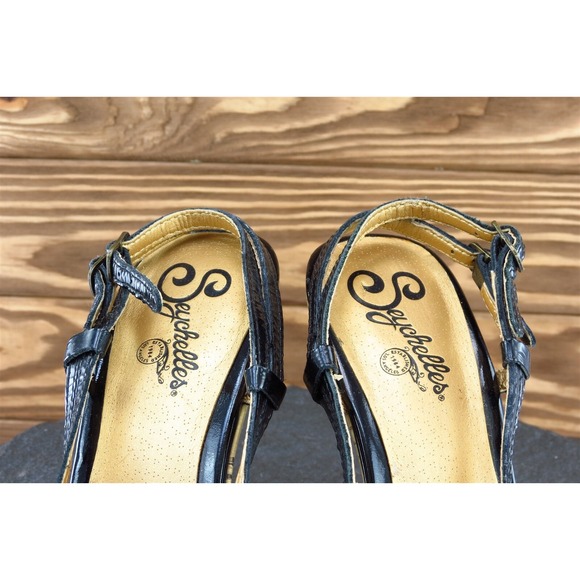 Seychelles Women's Platform‎ Heels Size 7 Black Patent Leather Slingback Dress - Picture 3 of 7